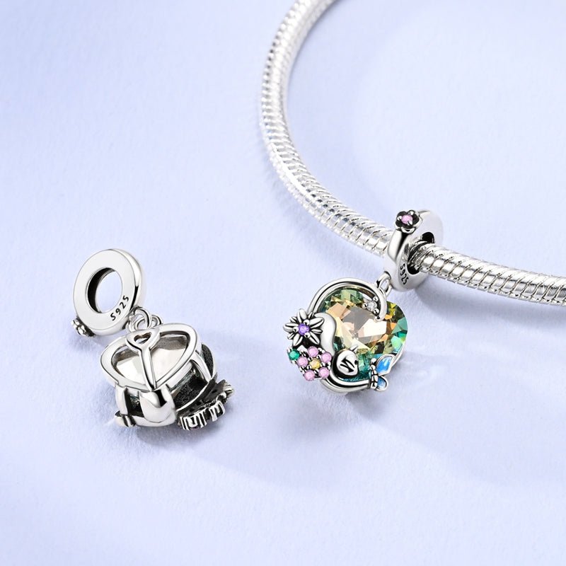 Blooming Heart with Butterfly, Flowers & Cat Dangle Charm