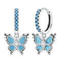 Blue Butterfly Dangle Hoop Earrings