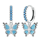 Blue Butterfly Dangle Hoop Earrings
