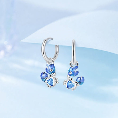 Blue Crab & Starfish Heart Hoop Earrings