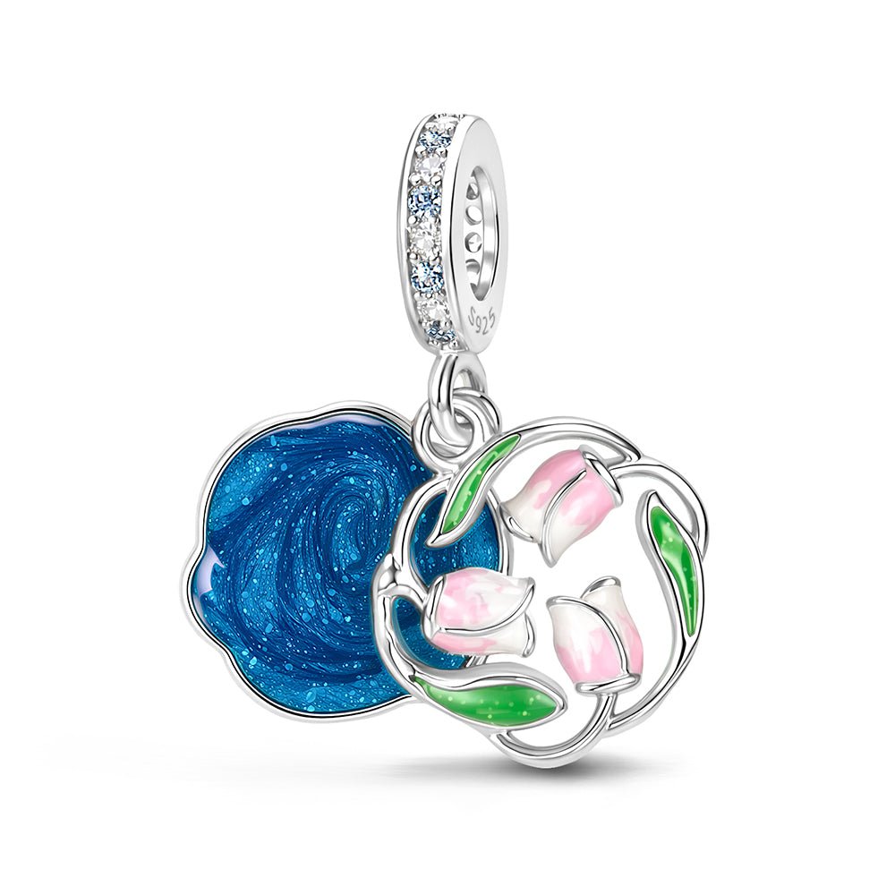 Blue Swirl & Pink Rose Dangle Charm