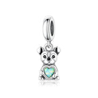Bulldog Dog with Heart Stone Dangle Charm