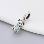 Bulldog Dog with Heart Stone Dangle Charm