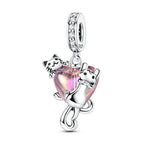 Cats Climbing Heart Crystal Dangle Charm