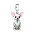 Chihuahua Dog with Heart Stone Dangle Charm