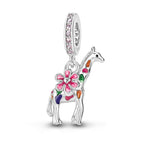 Colorful Giraffe & Flower Dangle Charm