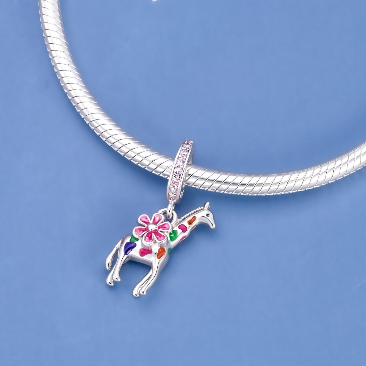 Colorful Giraffe & Flower Dangle Charm