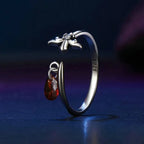 Crimson Teardrop, Sterling Silver Fleur-de-Lis Adjustable Ring