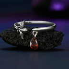 Crimson Teardrop, Sterling Silver Fleur-de-Lis Adjustable Ring