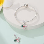 Flamingo, Tropical Leaves & Blossom Flowers Triple Dangle Charm