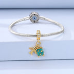 Golden Adventure Suitcase & Airplane Dangle Charm