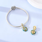 Golden Blue Dolphins with Heart Ocean Sparkle Dangle Charm