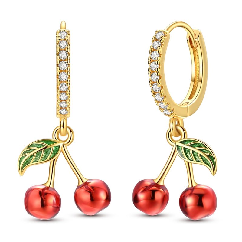 Golden Cherry Hoop Earrings