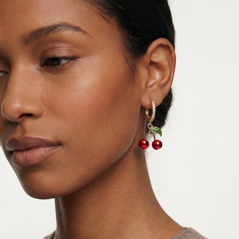 Golden Cherry Hoop Earrings