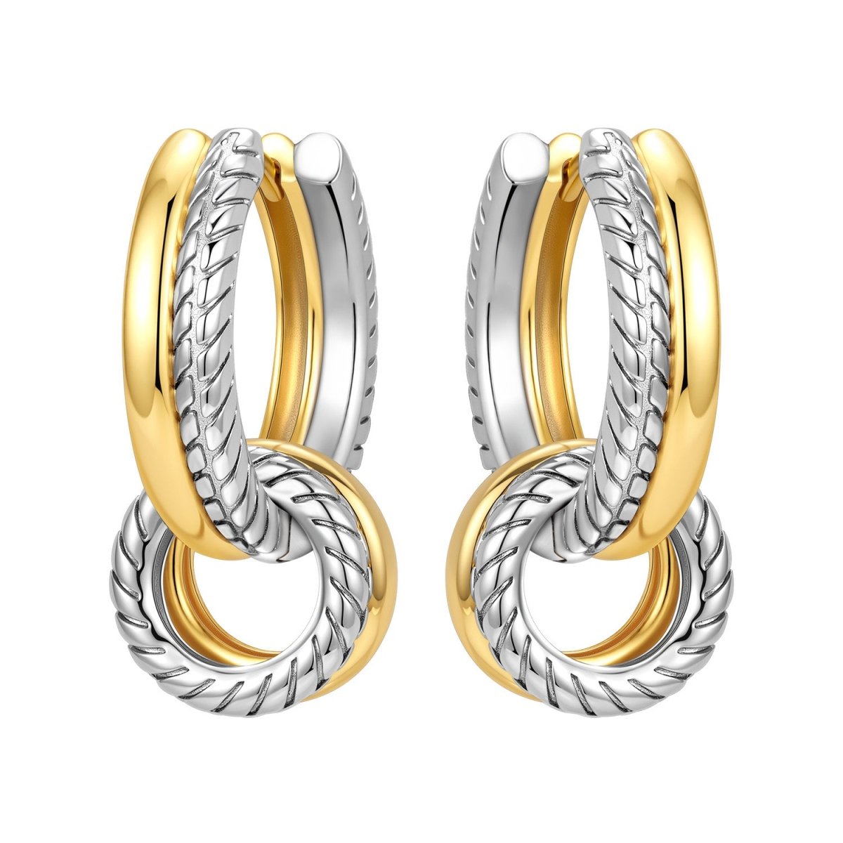 Golden Interlocking Two-Tone Hoop Earrings