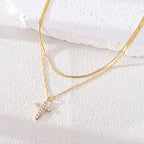 Golden Layered Cross Necklace