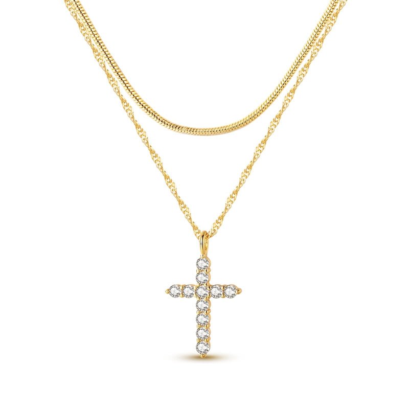 Golden Layered Cross Necklace
