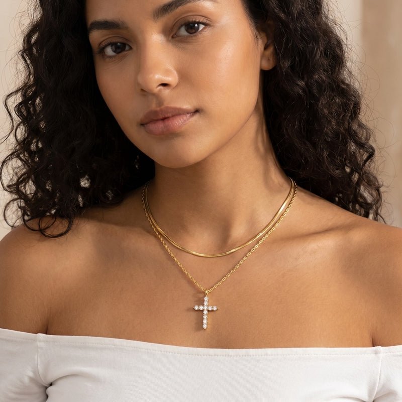 Golden Layered Cross Necklace