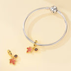 Golden Maple Leaf & Red Crystal Dangle Charm