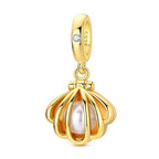 Golden Opening Seashell Pearl Dangle Charm