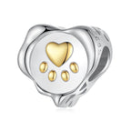 Golden Paw Print Heart Charm