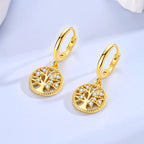 Golden Tree of Life Dangle Hoop Earrings