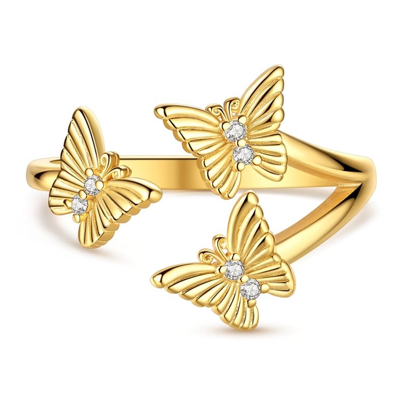 Golden Triple Butterfly Adjustable Ring