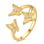 Golden Triple Butterfly Adjustable Ring