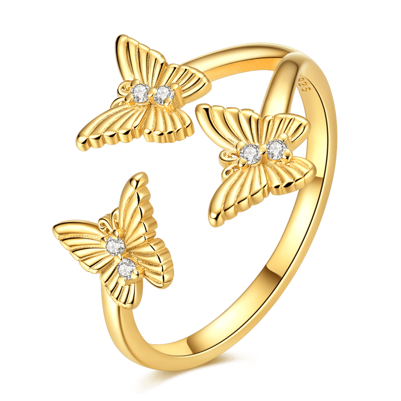 Golden Triple Butterfly Adjustable Ring