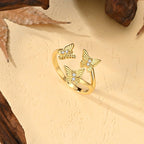 Golden Triple Butterfly Adjustable Ring