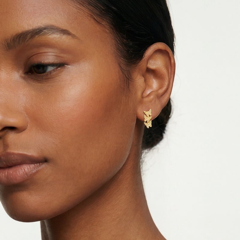 Golden Triple Butterfly Hoop Earrings