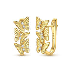 Golden Triple Butterfly Hoop Earrings