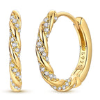 Golden Twisted Pavé Hoop Earrings