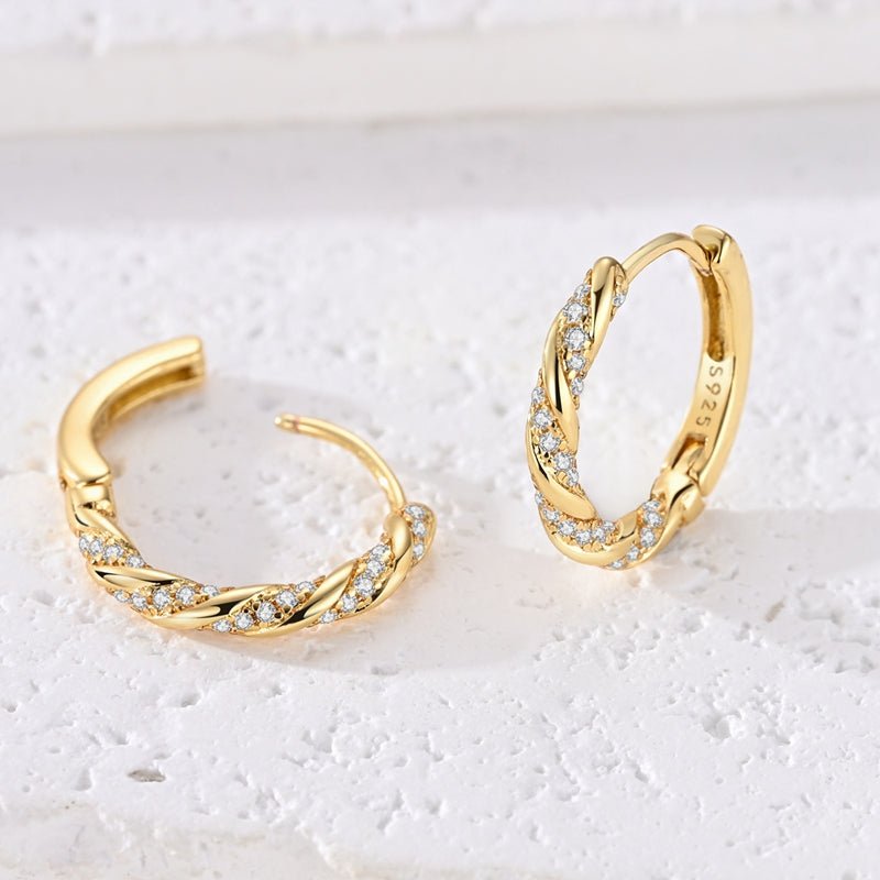 Golden Twisted Pavé Hoop Earrings
