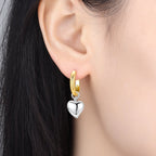 Golden Two-Tone Puffy Heart Hoop Earrings