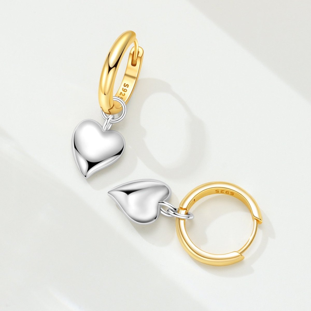 Golden Two-Tone Puffy Heart Hoop Earrings
