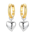 Golden Two-Tone Puffy Heart Hoop Earrings