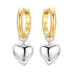 Golden Two-Tone Puffy Heart Hoop Earrings