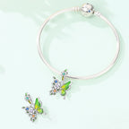 Green Butterfly & Multicolor Flower Dangle Charm