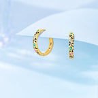 Leopard Print Gold Hoop Earrings with Multicolor Stones