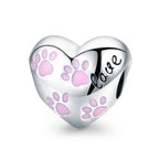 Love Pink Paw Prints Heart Charm