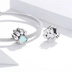 Opal Heart Paw Print Charm