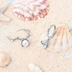 Pearl Drop Hoop Earrings with Floral Shell Design