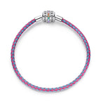 Pink & Blue Braided Leather Bracelet with Forever Clasp