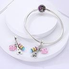 Pink Coffee Macaron Paris Eiffel Tower Triple Dangle Charm