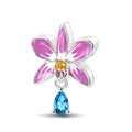 Pink Flower & Blue Crystal Charm