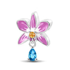 Pink Flower & Blue Crystal Charm