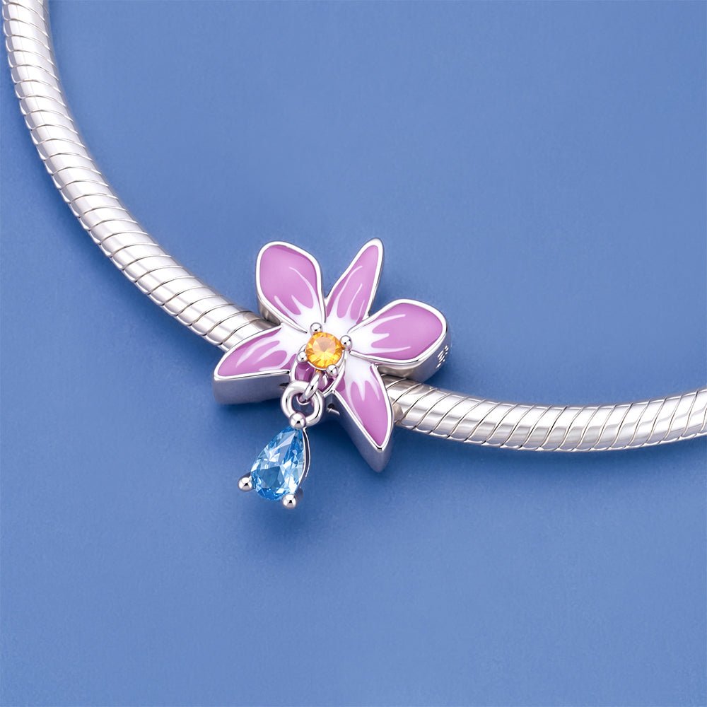 Pink Flower & Blue Crystal Charm