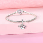Pink Heart Elephant Dangle Charm
