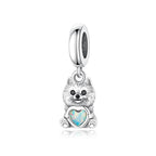 Pomeranian Dog with Heart Stone Dangle Charm